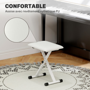 HOMCOM Tabouret banquette réglable pliable pour piano et clavier acier revêtement synthétique blanc