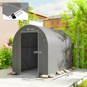 Carpa de Jardín Exterior para Herramientas, Bicicletas, 2,4x1,6x1,9 m, Cobertizo Exterior con Marco de Acero, Puerta Enrollable con Cremallera, Impermeable, Garaje Portátil, Gris Claro