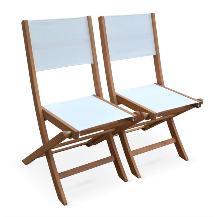 Chaises de jardin en bois et textilène - Almeria blanc - 2 chaises pliantes en bois d'Eucalyptus huilé et textilène