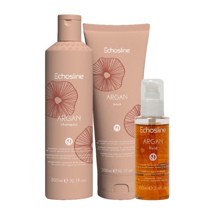 ECHOSLINE Kit Argan Shampoo 300ml + Mask 300ml + Fluid Oil 100ml