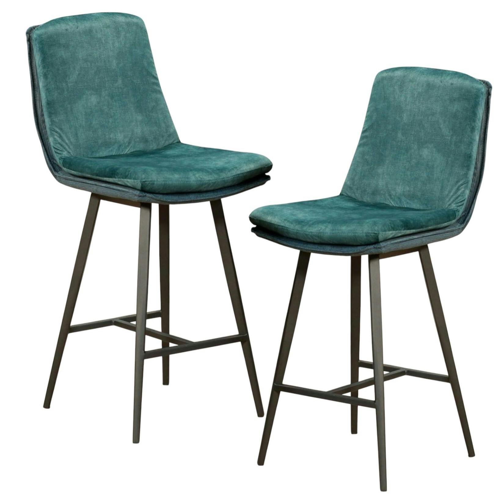 Chaise de bar en velours bleu (lot de 2) OKA