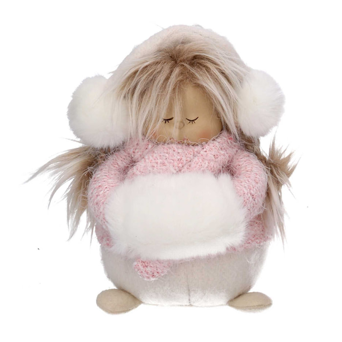 Pupazzo bambina in tessuto rosa e bianco cm12x12h22