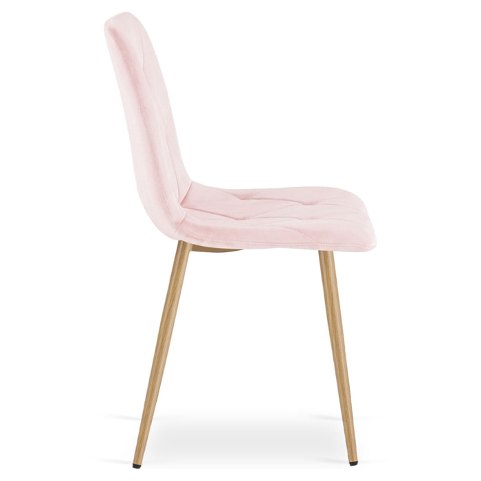 Sedia Libra in velluto rosa chiaro con gambe effetto legno