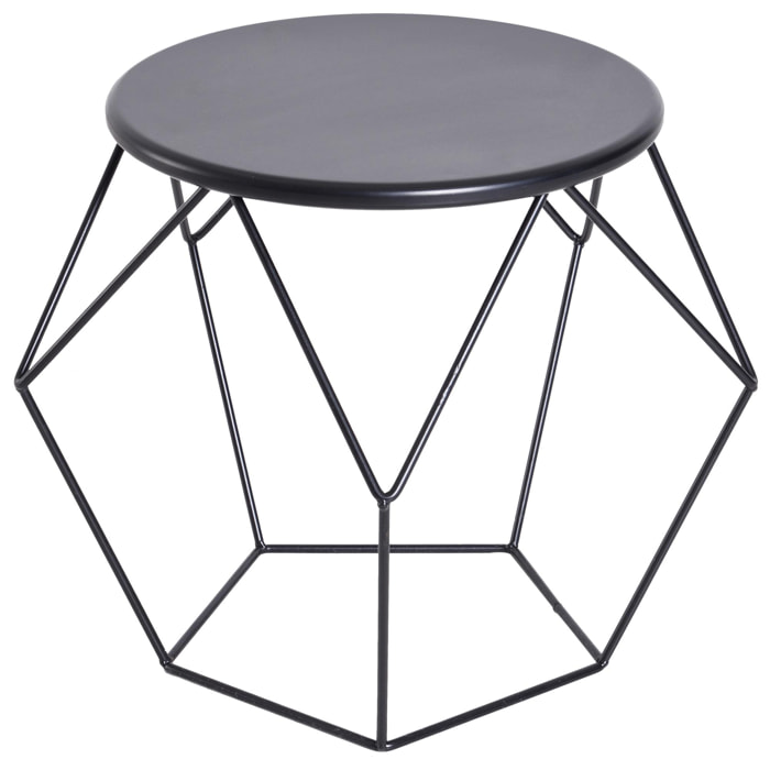 Table basse ronde design industriel néo-rétro dim. 51L x 51l x 44H cm plateau Ø 40 cm acier noir