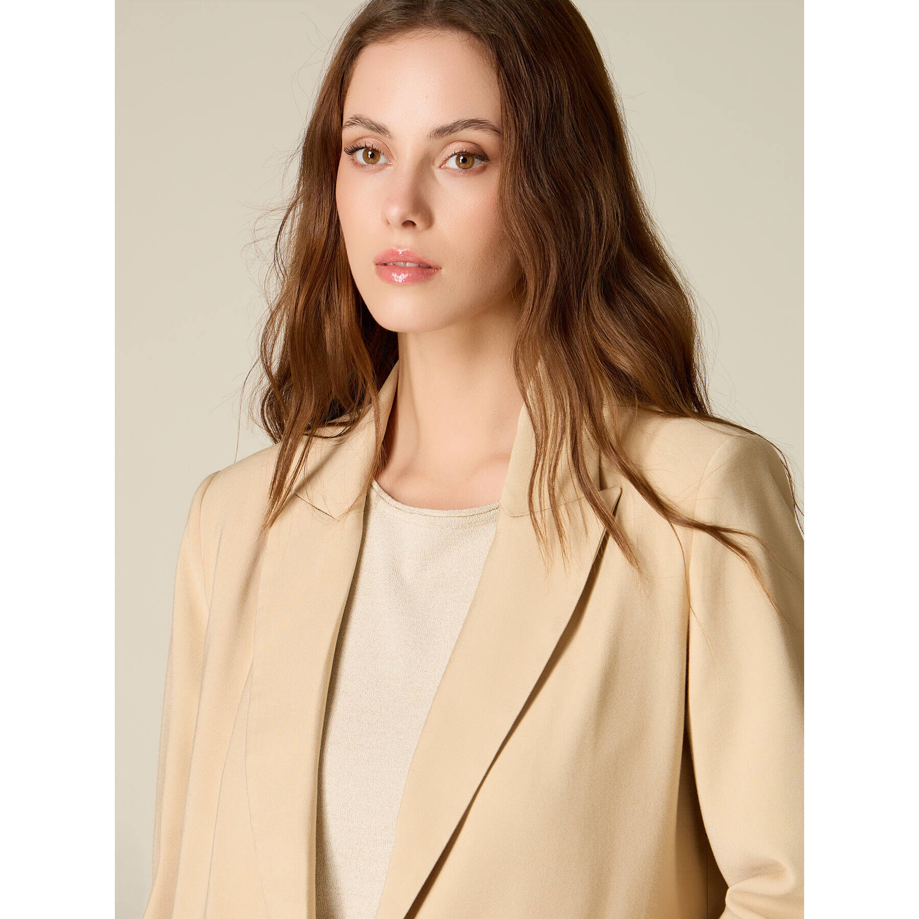 Oltre - Blazer misto viscosa maniche tre quarti - Beige