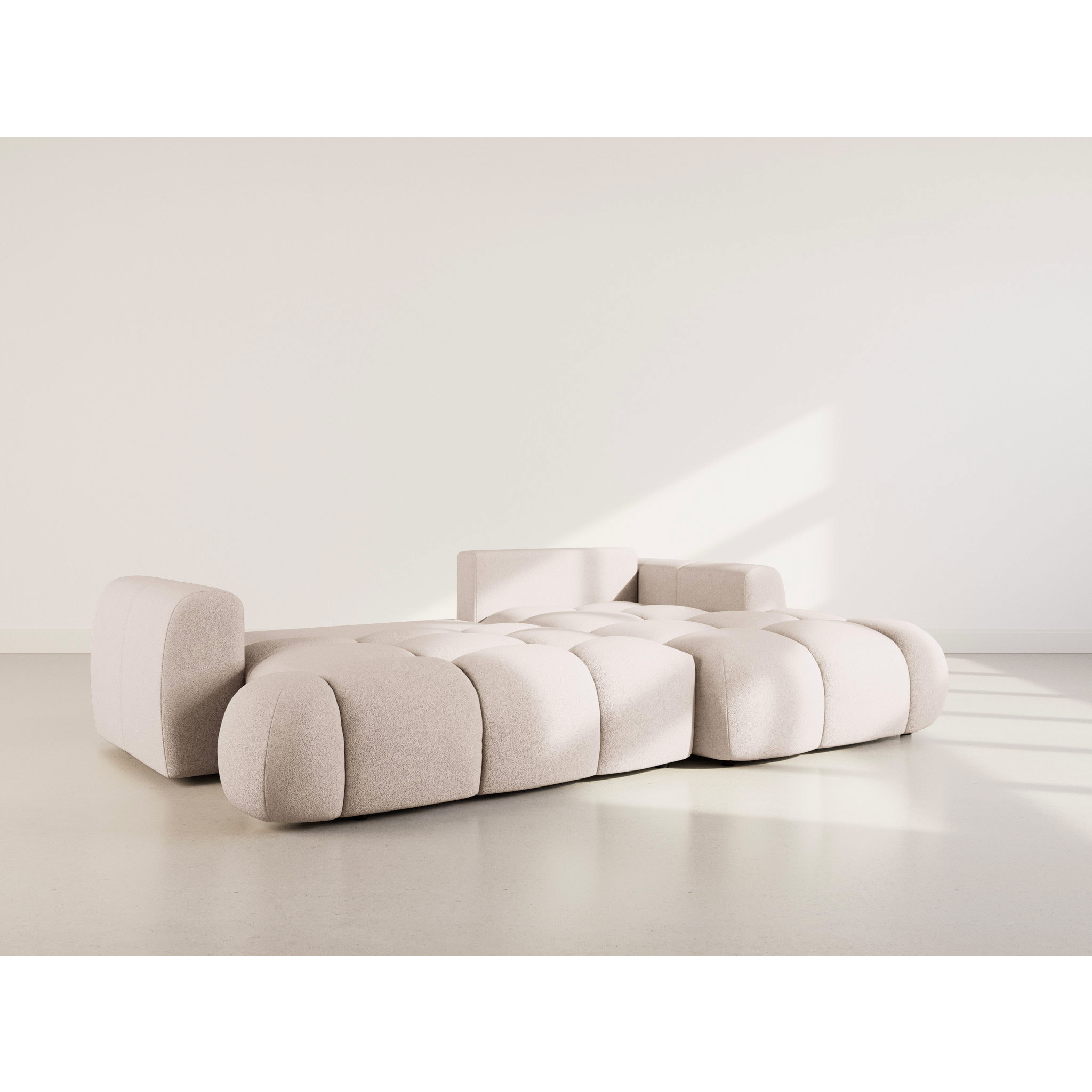 Yulin - Canapé d'angle droit 4 places convertible avec coffre en tissu bouclette - Beige