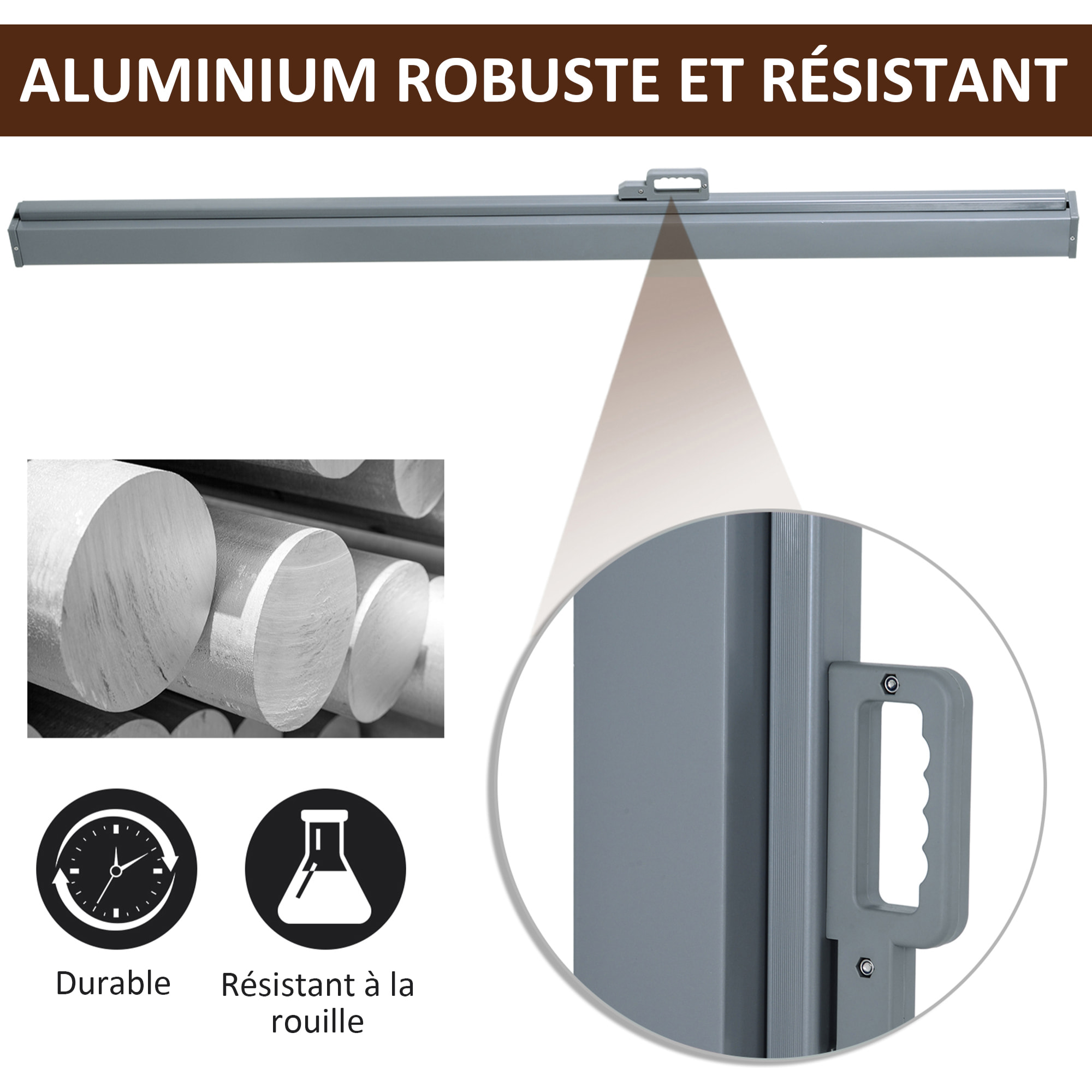 Store latéral brise-vue paravent rétractable dim. 3L x 1,60H m alu. polyester anti-UV haute densité 280 g/m² gris