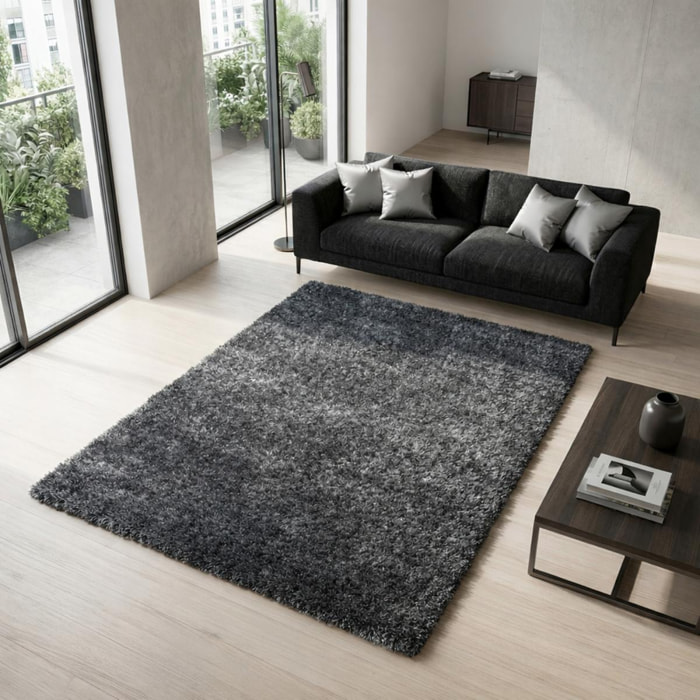 Tapis longs poils shaggy tissé motif uni RAMU