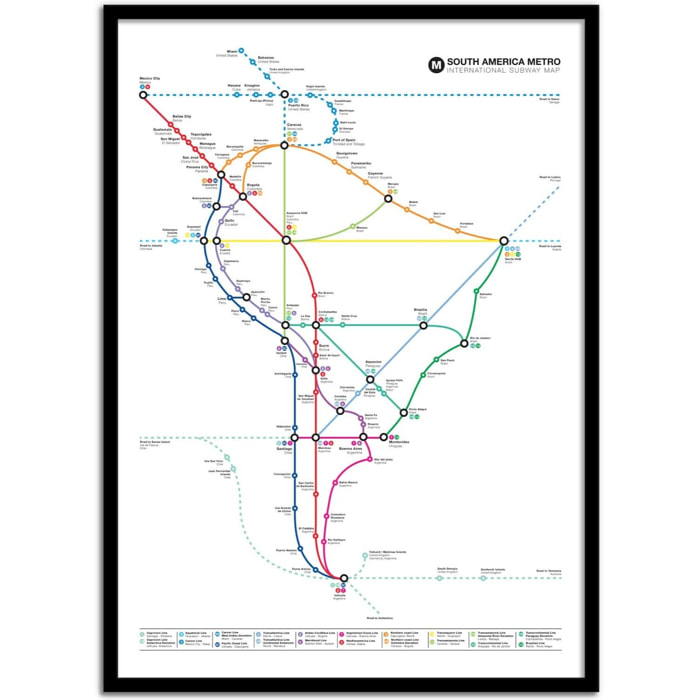 Affiche 50 x 70 cm - South America Metro Map - Olivier Bourdereau