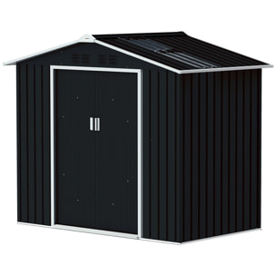 Abri de jardin - cabanon porte verrouillable - 213 x 130 x 185 cm - tôle d'acier anthracite
