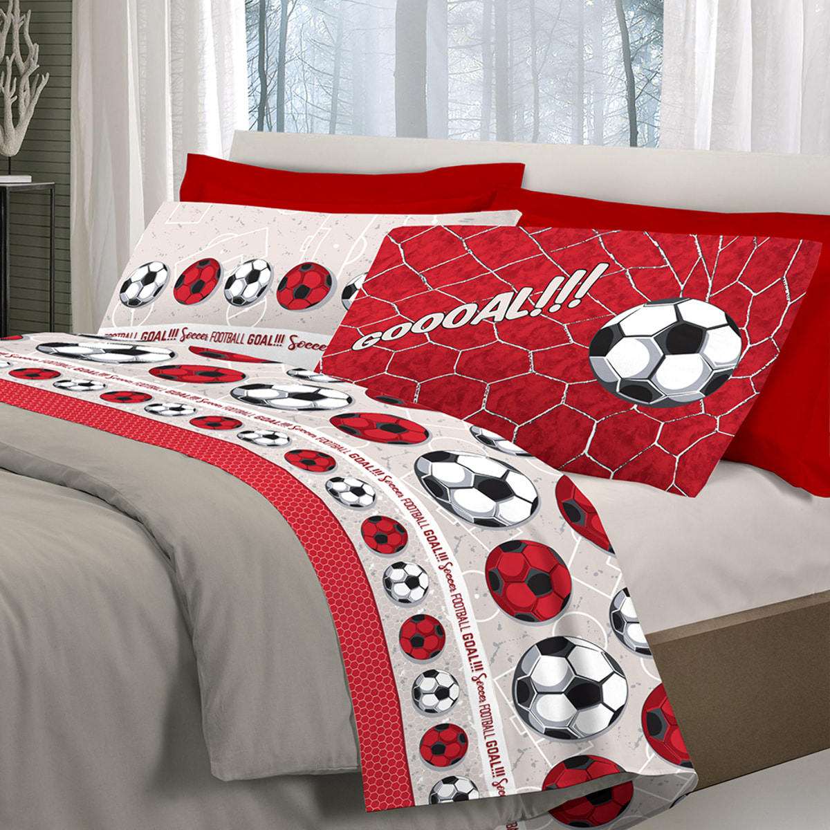 Completo letto calcio rosso 100% cotone