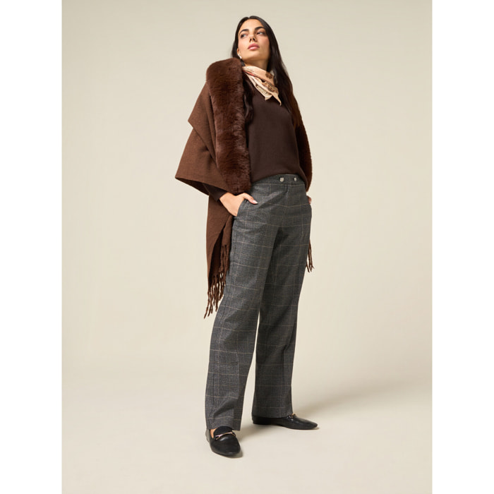 Oltre - Pantalones palazzo de cuadros - Gris