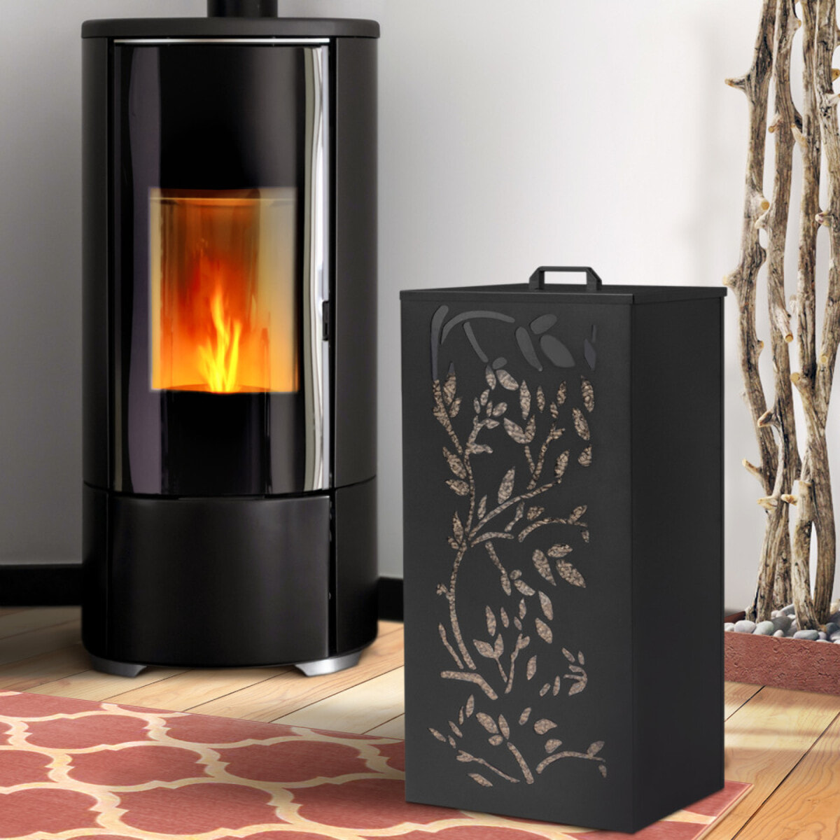 Réservoir à granules et pellets noir à motifs 45kg