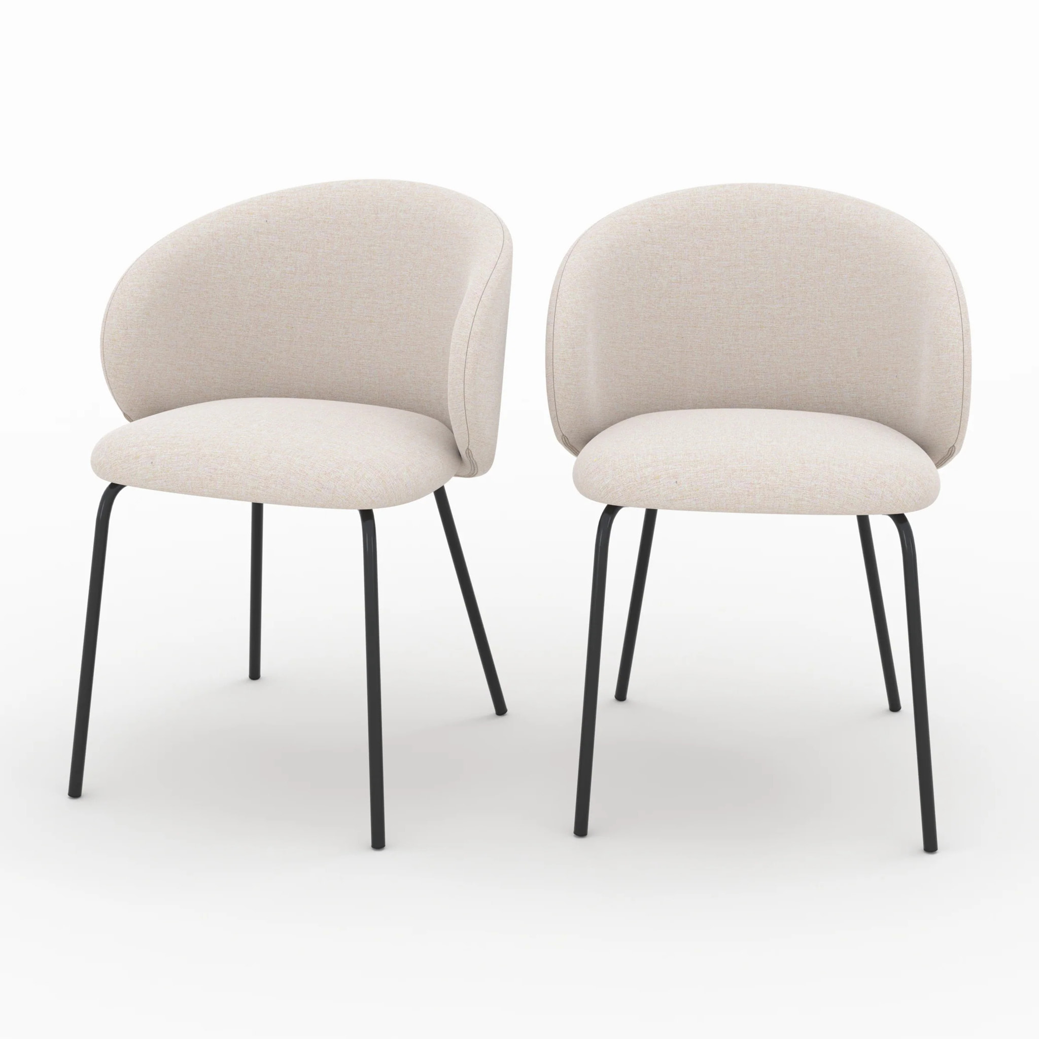 Lot de 2 chaises en tissu beige et pieds en métal noir - Victoria