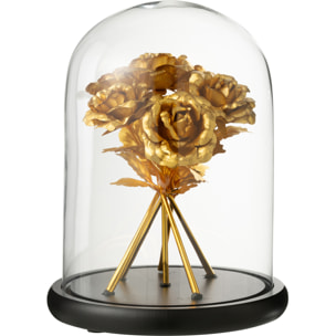 J-Line Cloche décorative Rose - verre - noir/or - large
