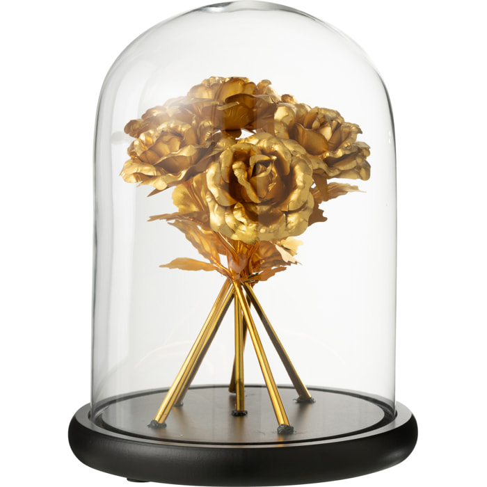 J-Line Cloche décorative Rose - verre - noir/or - large