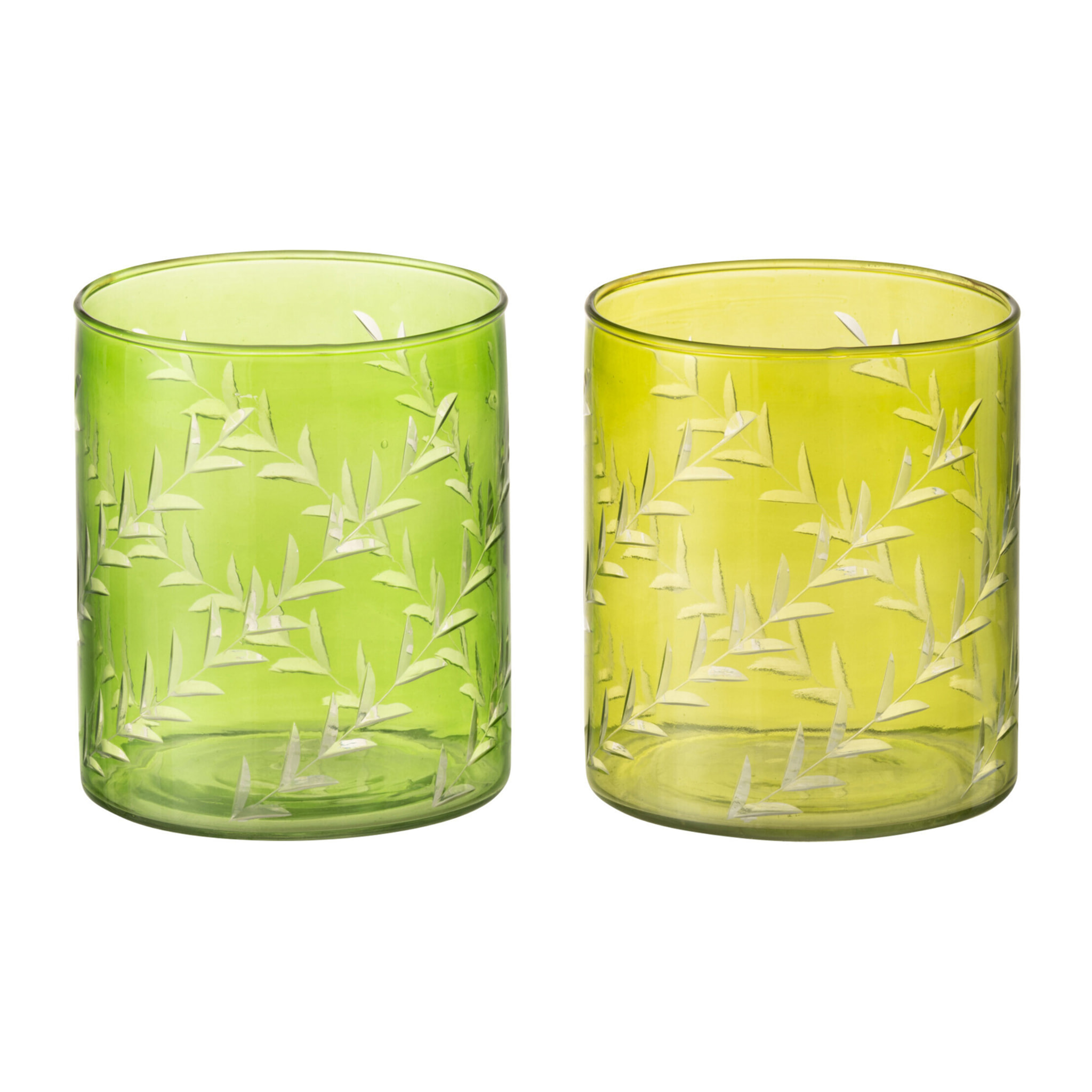 J-Line photophore Feuilles - verre - vert - large - 2 pcs