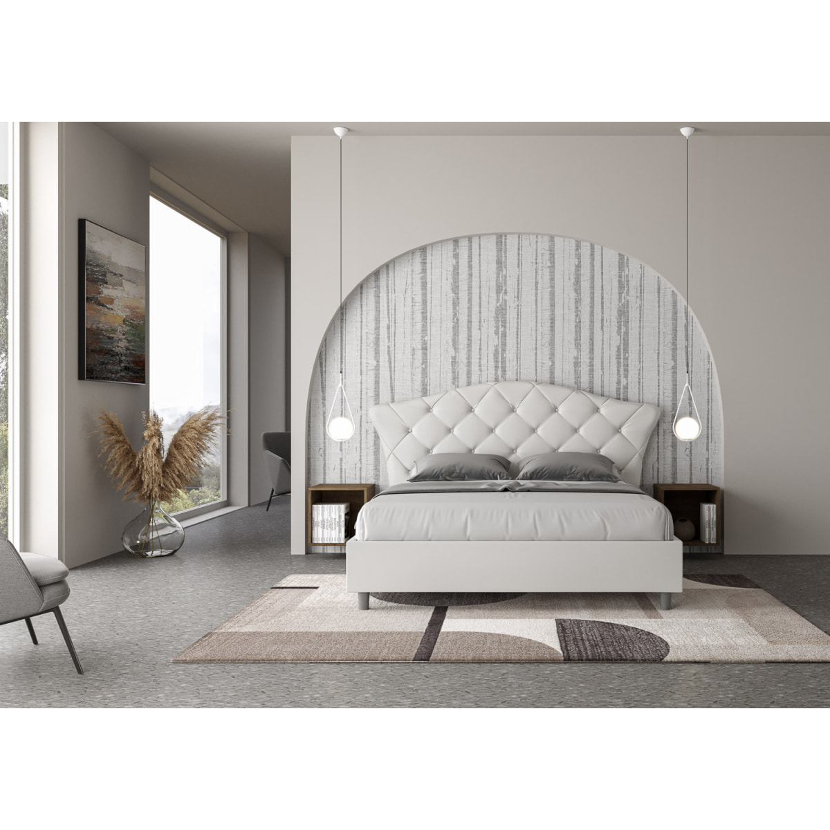 Cama sin somier acolchada 160x210 cuero sintético blanco Langre