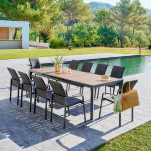 Table de jardin extensible "Évasion" effet bois honey & graphite 10 places en aluminium