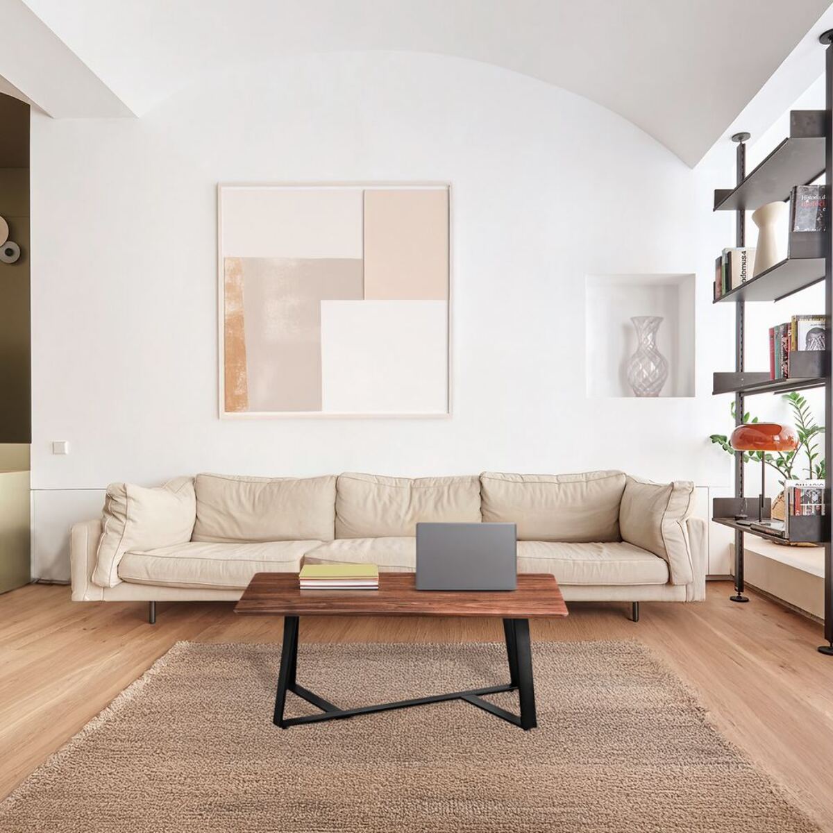 Tavolino basso da caffè con top color noce e gambe nere - Valencia