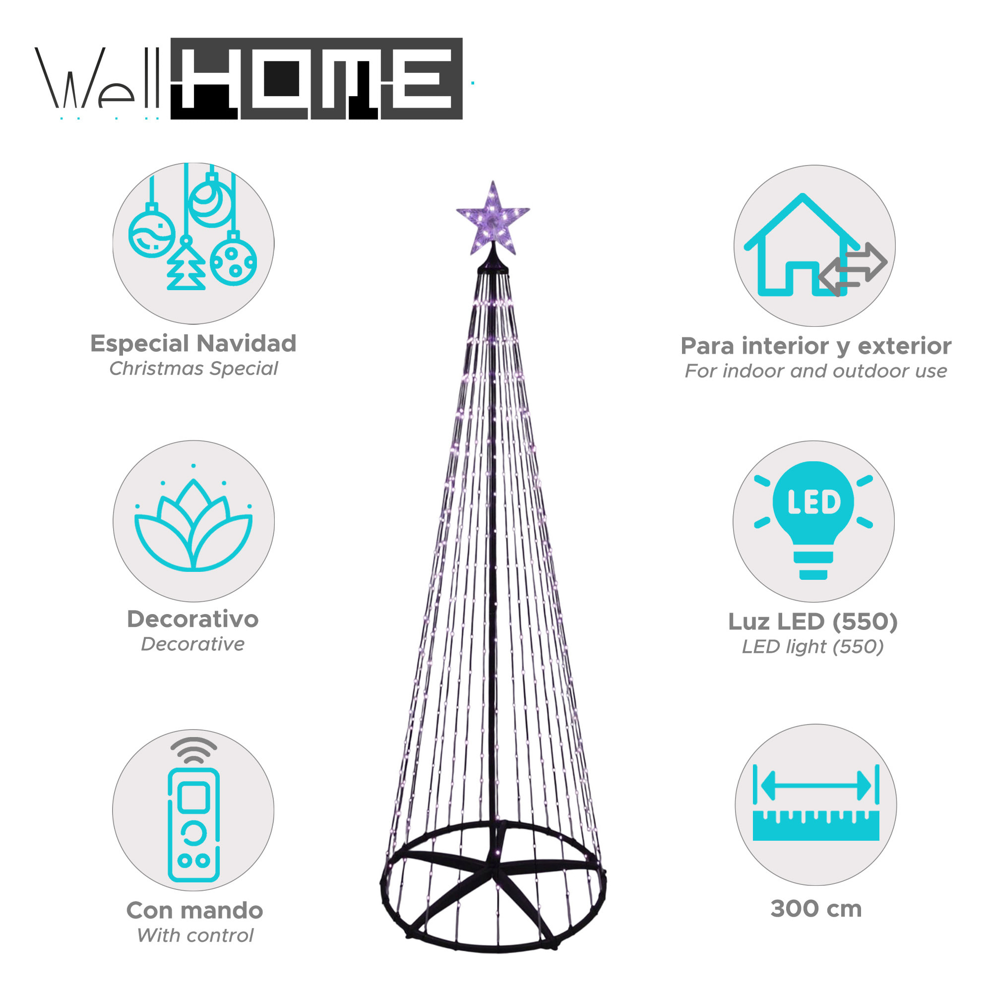 árbol de navidad de 300cm con 550 luces led rgb digitales y control remoto