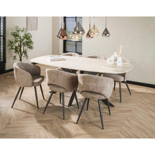 Ruben - table à manger - plateau en céramique 3D effet travertin - pieds en acier - 6 à 8 personnes - Beige / Noir