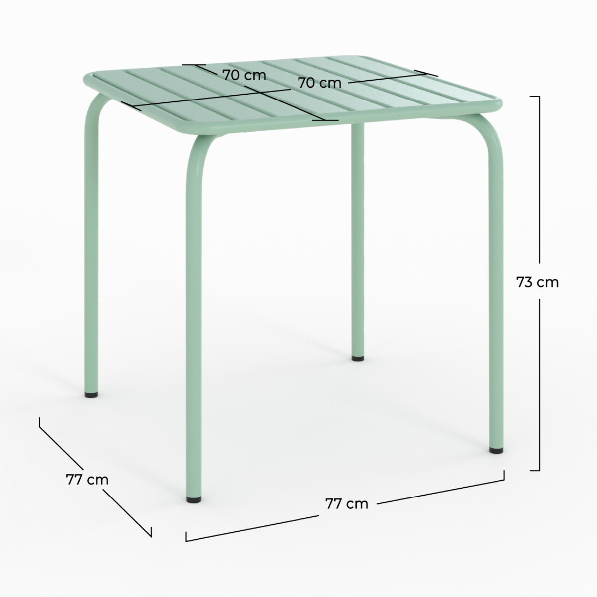 Table de jardin carrée en métal vert clair - Yumi