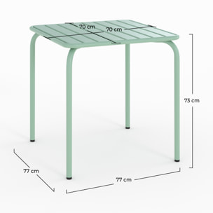 Table de jardin carrée en métal vert clair - Yumi