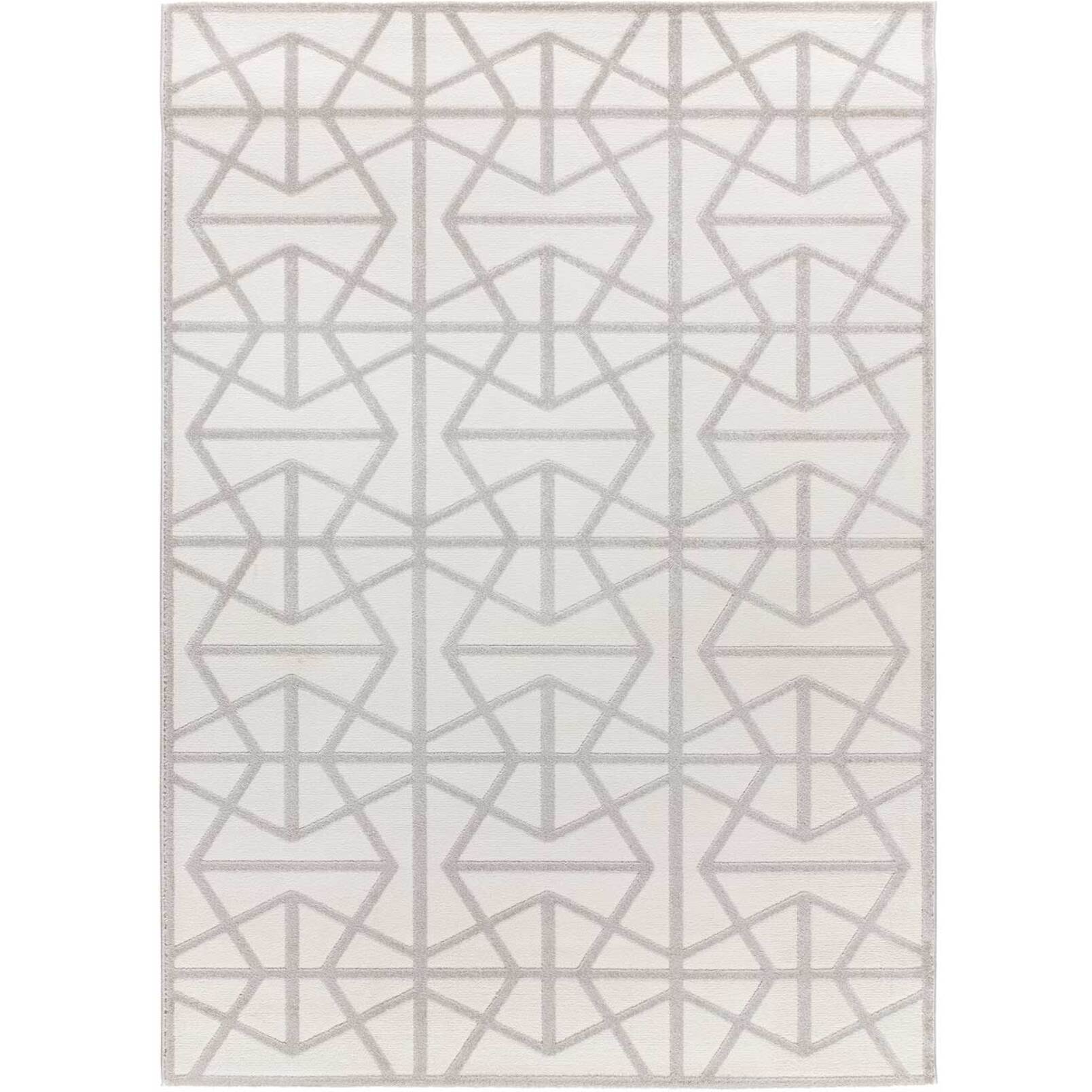 FLORA Alfombra geomÃ©trica con relieve en tonos blanco y gris, varias medidas disponibles