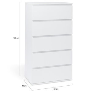 Commode Tom 5 tiroirs blanche