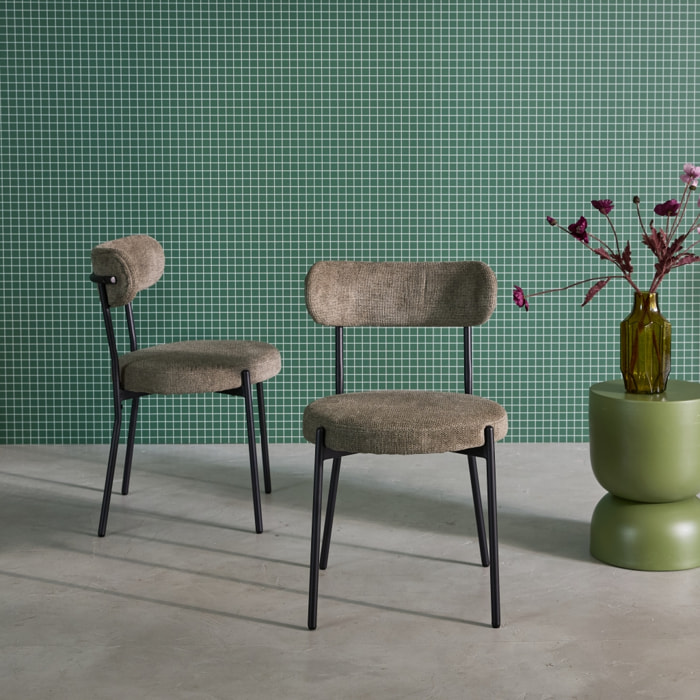 Lot de deux chaises métal et tissu chenille vert L 47 x P 49 x H 76.5cm - Livia