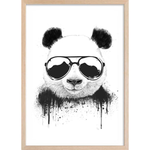 Affiche enfant cool panda  Affiche + cadre en bois - Chêne