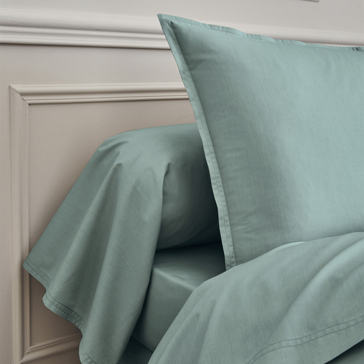 Drap plat uni en percale de coton, PREMIÈRE, Bleu Archipel
