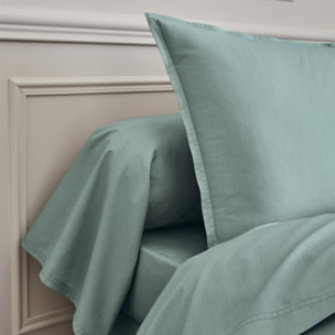 Drap plat uni en percale de coton, PREMIÈRE, Bleu Archipel