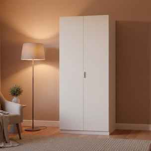 Armadio Guardaroba A 2 Ante Con Asta Appendiabiti E Ripiano Interno Mobile Armadio Salvaspazio Design Moderno Minimal 81 x 52 x 180 Cm Bianco