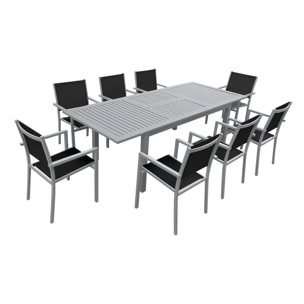 Salon de jardin CAPRI extensible en textilène noir 8 places - aluminium gris