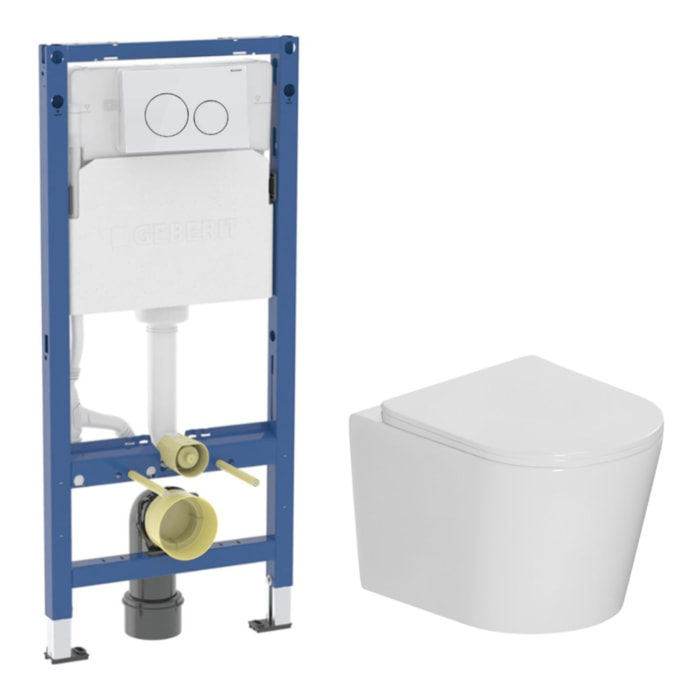 Duofix pack WC bâti-support + WC suspendu sans bride Ceramia avec abattant SoftClose + plaque (GEBCE14WT02-FR)