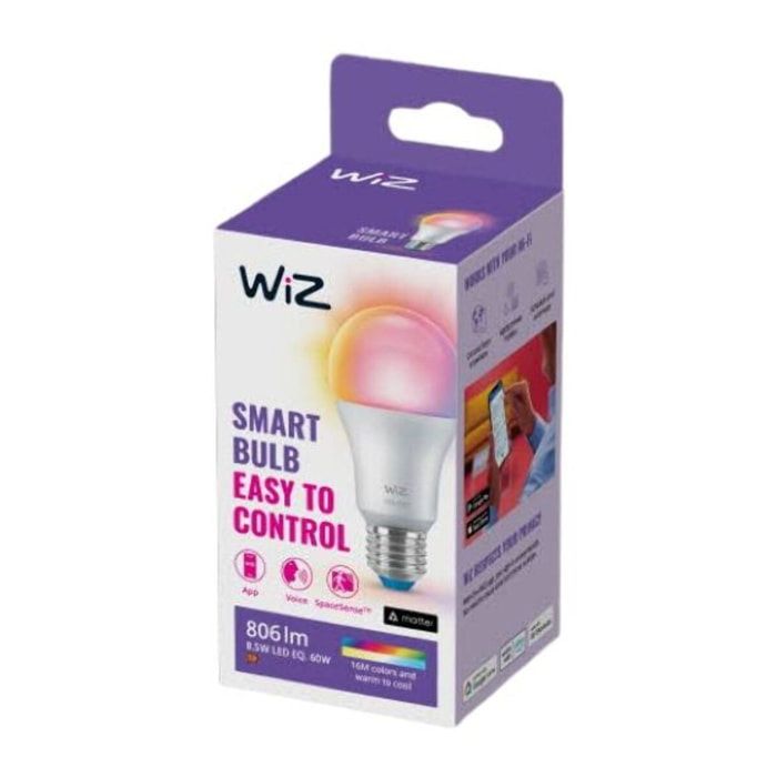 Ampoule LED connectée WIZ E27 couleur 60W