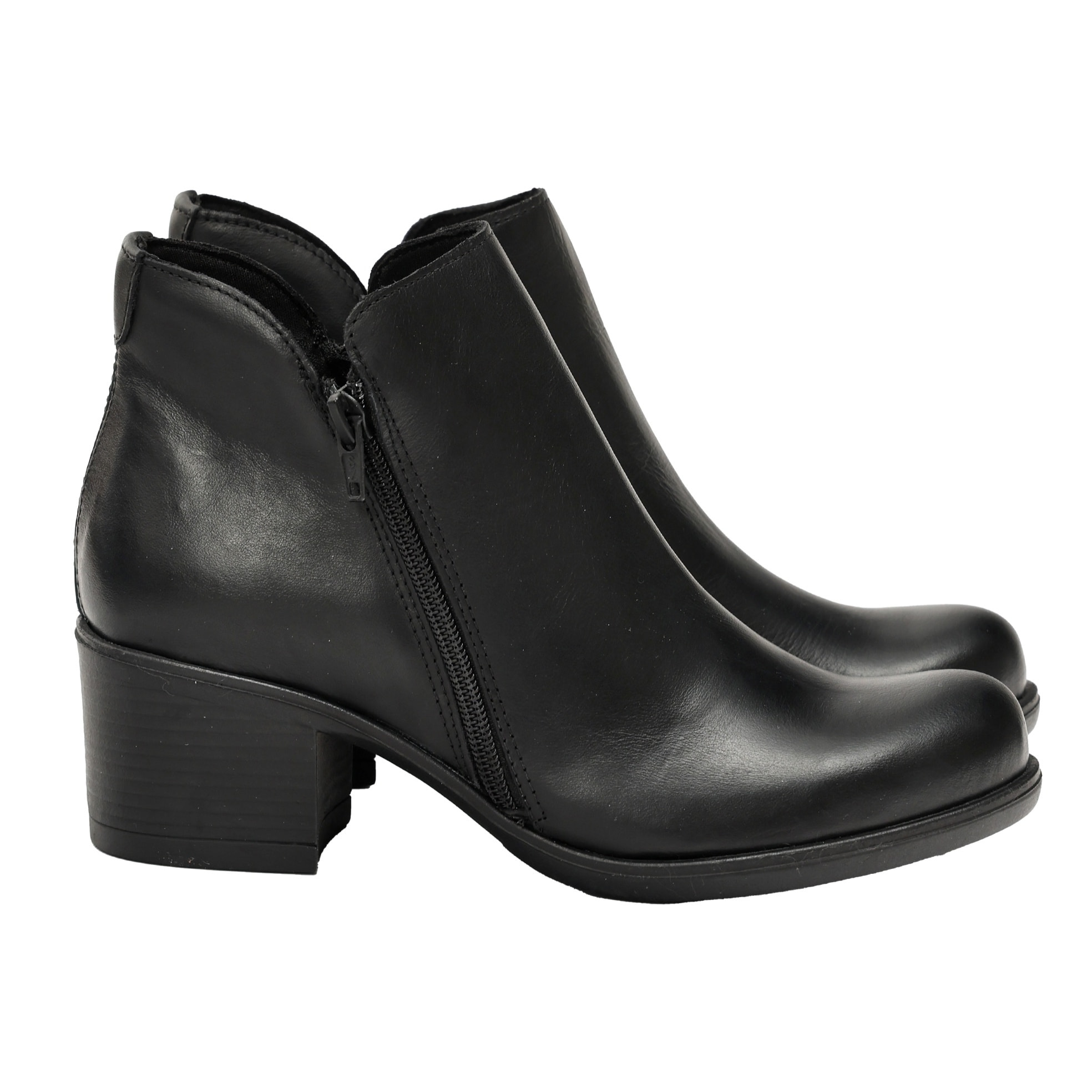 Tronchetto in vera pelle con tacco comodo e doppia lampo