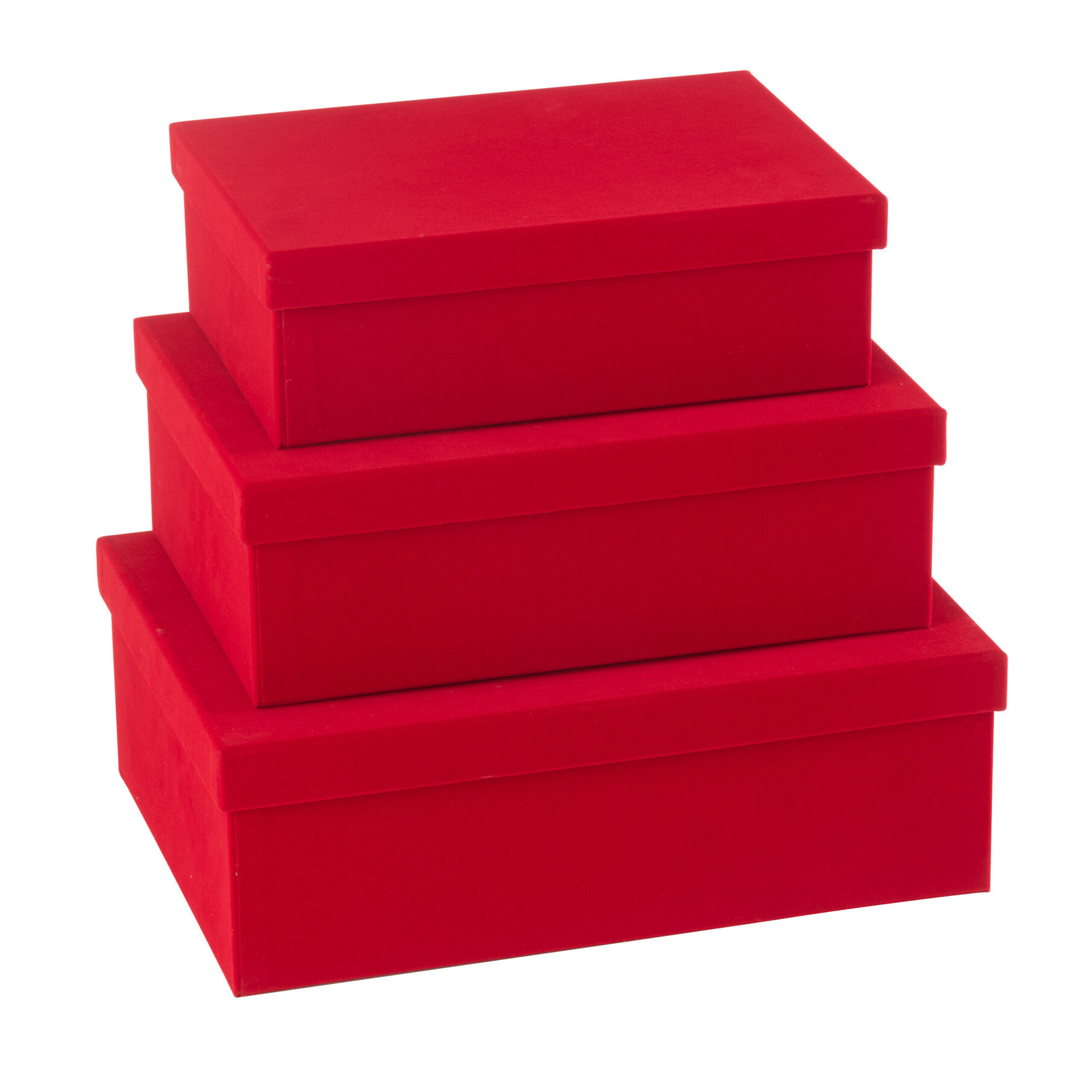 J-Line bôîte Rectangle - velours/papier - rouge - 3 pcs