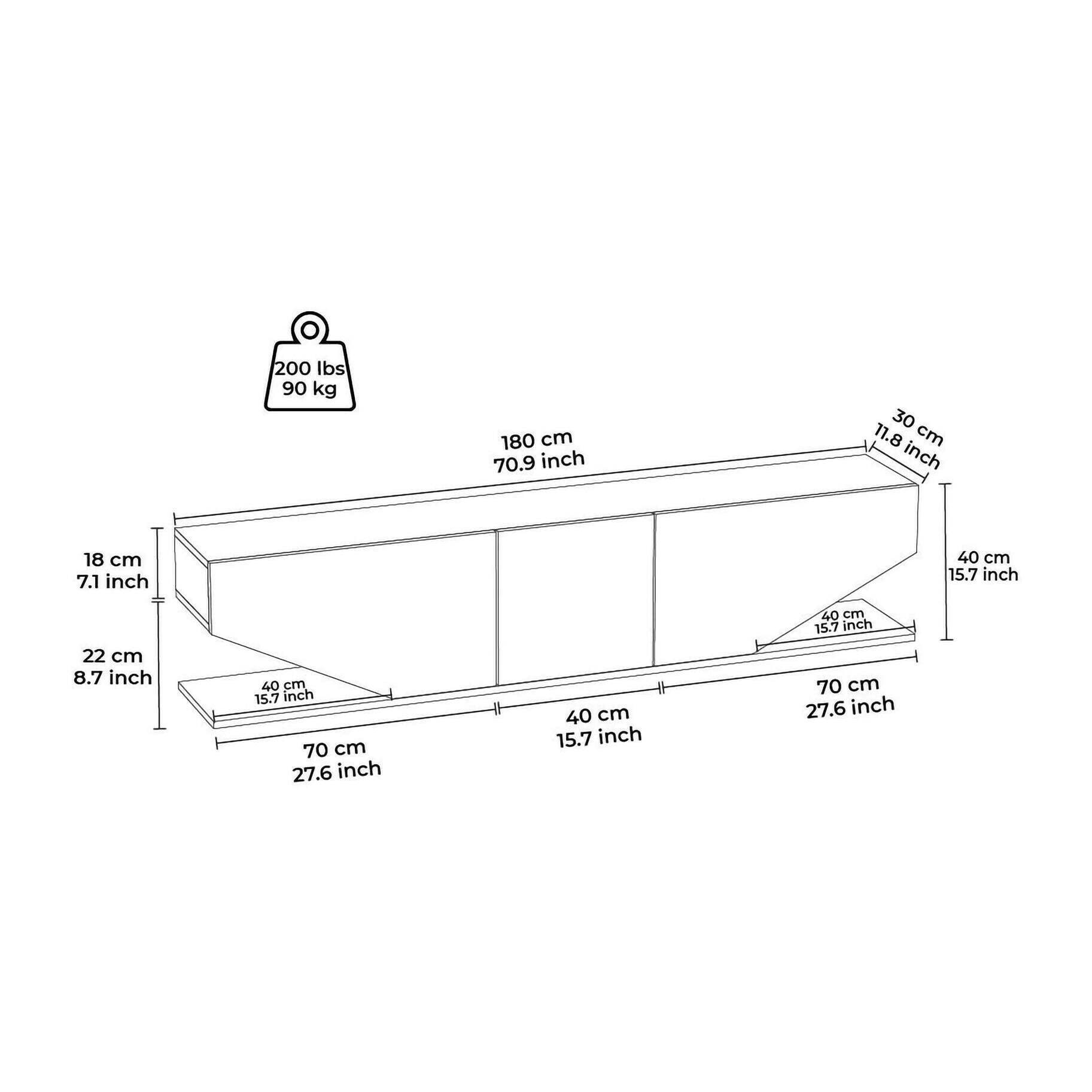 Mobile porta TV Dababaca, Credenza da soggiorno, Armadio basso per TV, Base parete attrezzata, 180x30h40 cm, Bianco