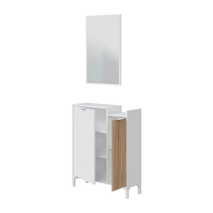 Mobile Da Ingresso Corridoio Con Specchio Set Casa Salvaspazio Entratina Ripiani Per Scarpe Chiavi Accessori Design Moderno 91x77x24 Cm Bianco Rovere