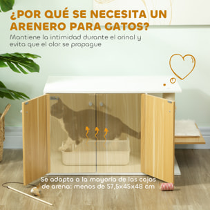 Mueble Arenero para Gatos 3 en 1 Nido Mesa Auxiliar Caja de Arena para Gatos con Puertas Cojín Poste para Rascar y Centro de Juegos para Salón Dormitorio 94x48x50,5 cm Roble y Blanco