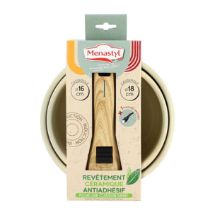 Lot de 2 casseroles crème revêtement céramique - Tous feux COLORAMA