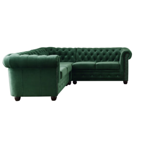 William - canapé Chesterfield d'angle réversible - 5 places - en velours - Vert