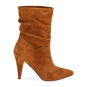 Ankle boots cognac in camoscio, tacco 10 cm