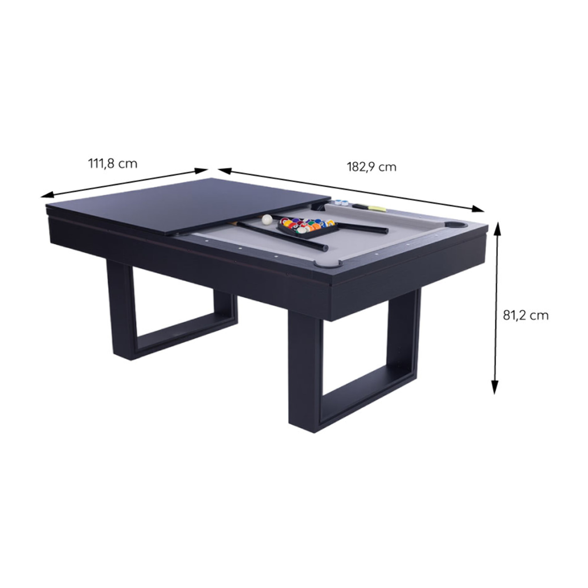 Table multi-jeux 3 en 1 billard et ping-pong en bois noir ARIES
