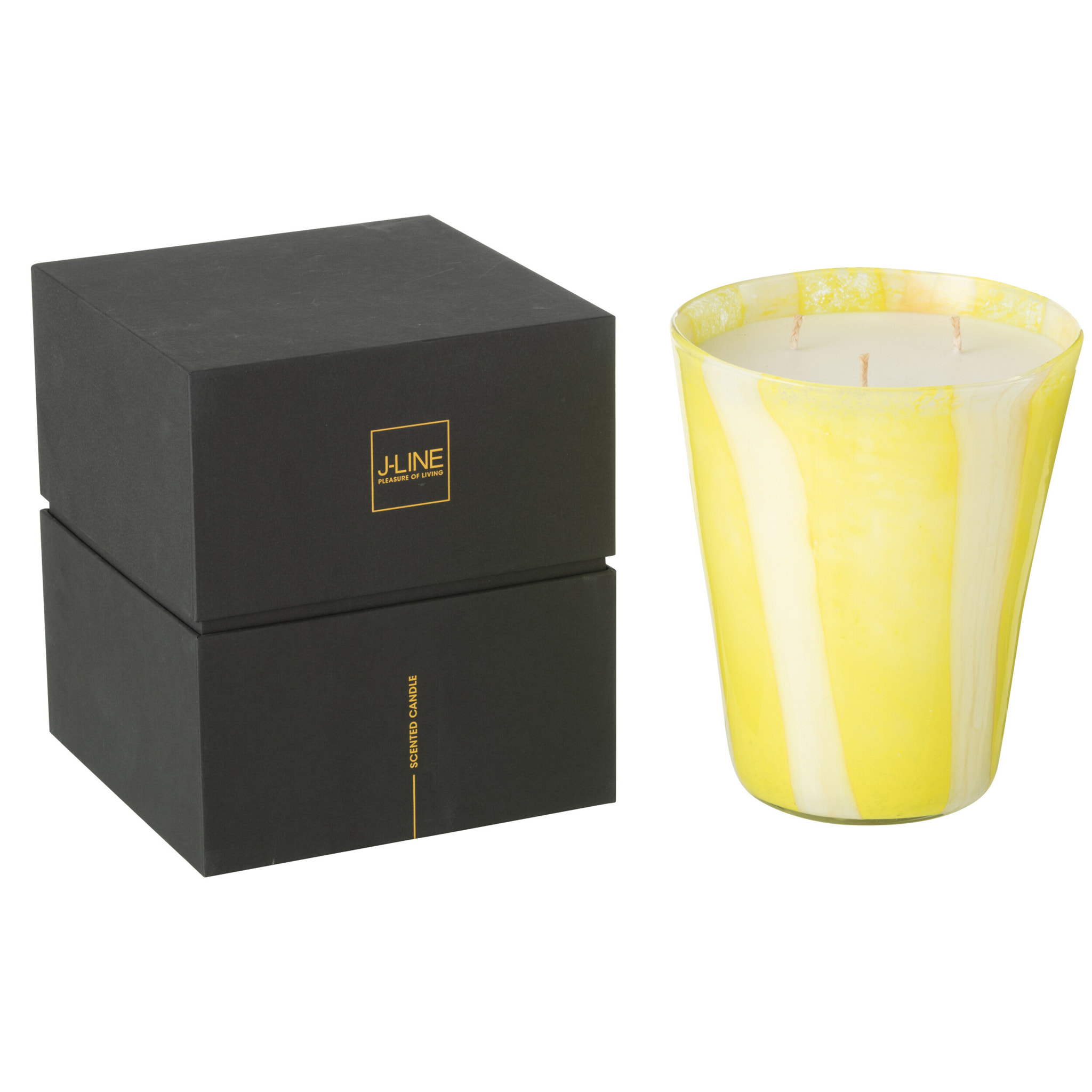 J-Line Bougie Senteur Noa Lignes Jaune Large-95Heures