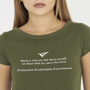 t-shirt ginnastica europa donna verde militare