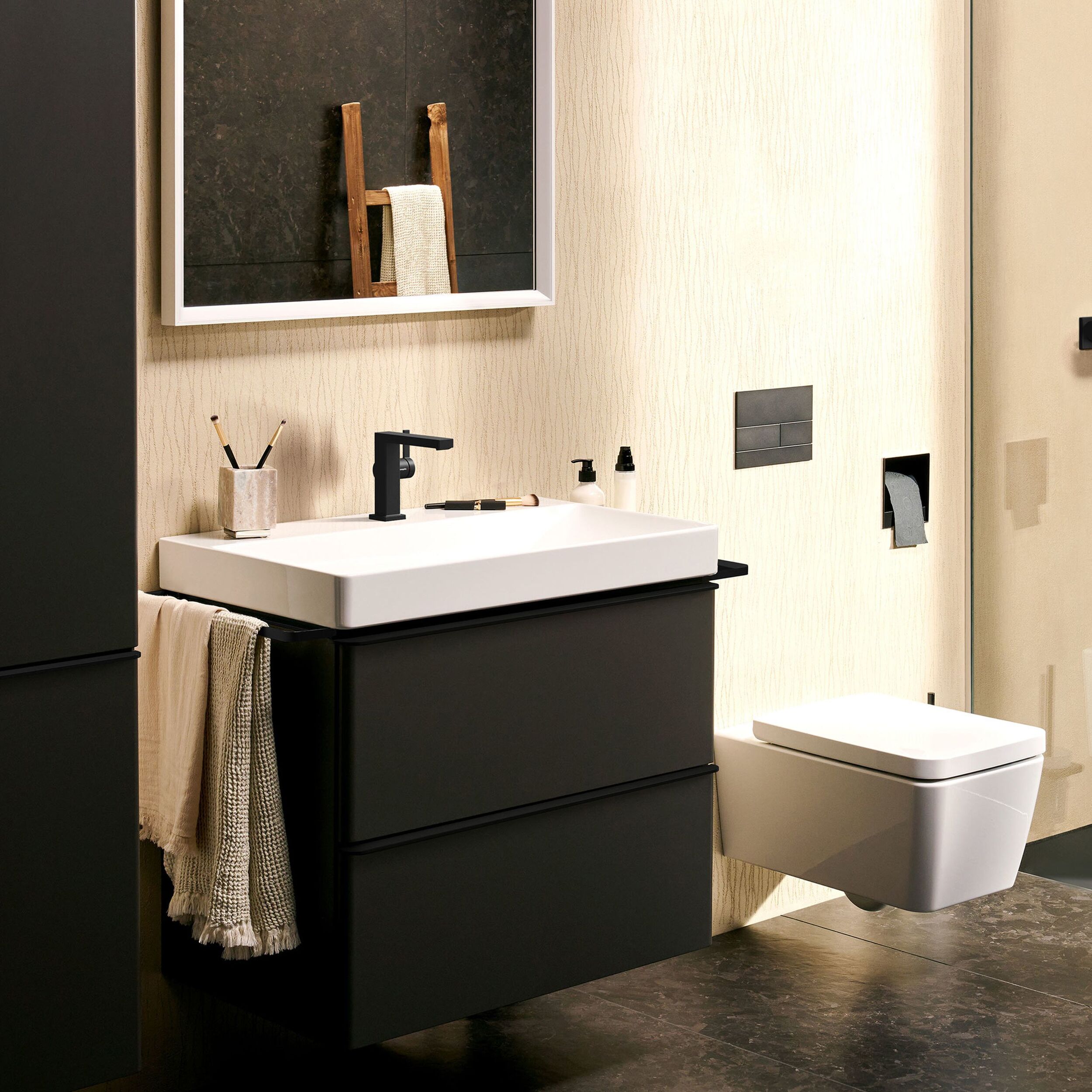 Mitigeur lavabo CoolStart Tecturis E 110 Fine EcoSmart+ bonde clic-clac, Noir mat